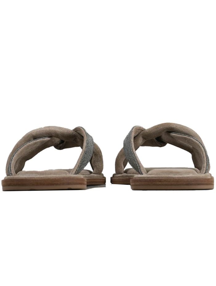 Brunello Cucinelli Taupe Leather Suede Slides Woman | IsuiT