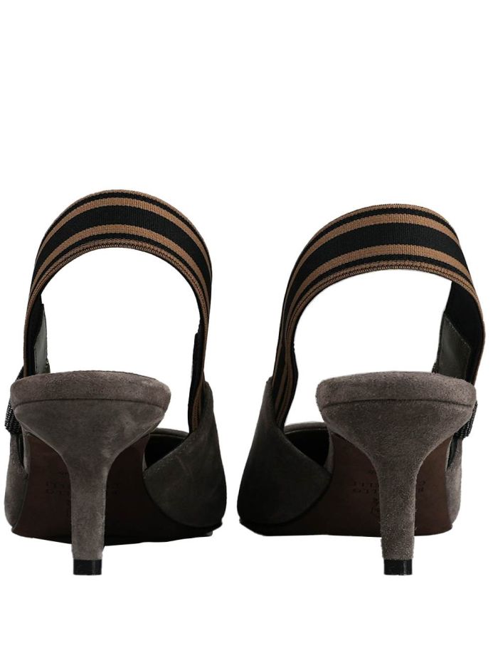 Brunello Cucinelli Taupe Leather Suede Slingback Woman | IsuiT