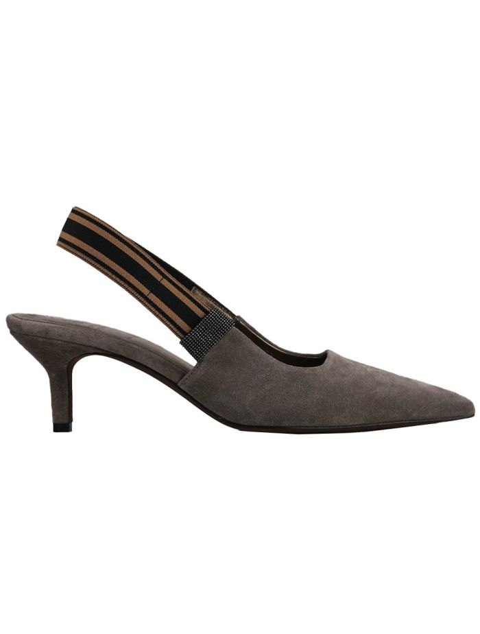Brunello Cucinelli Taupe Leather Suede Slingback Woman | IsuiT Brunello Cucinelli Taupe Leather Suede Slingback Woman | IsuiT