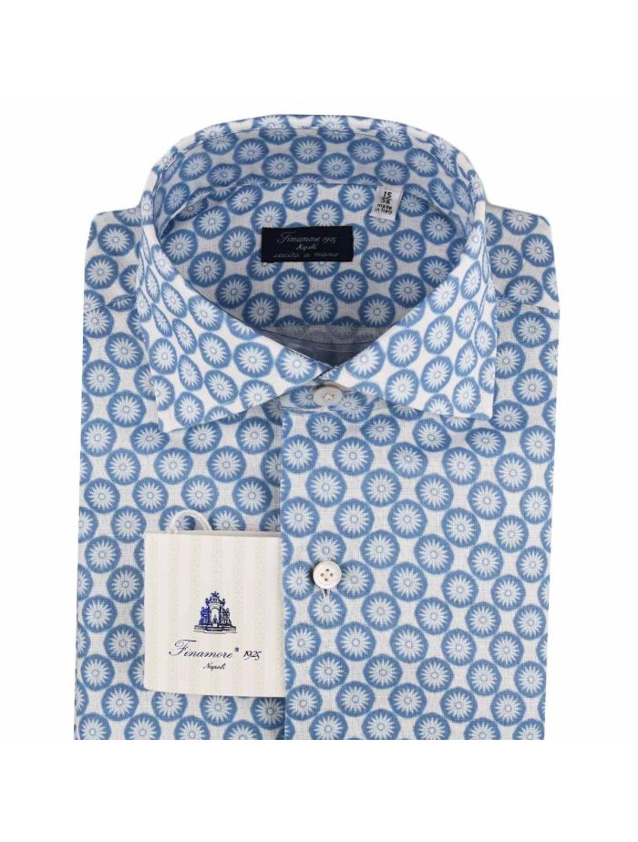 Finamore Light Blue White Cotton Linen Shirt | IsuiT