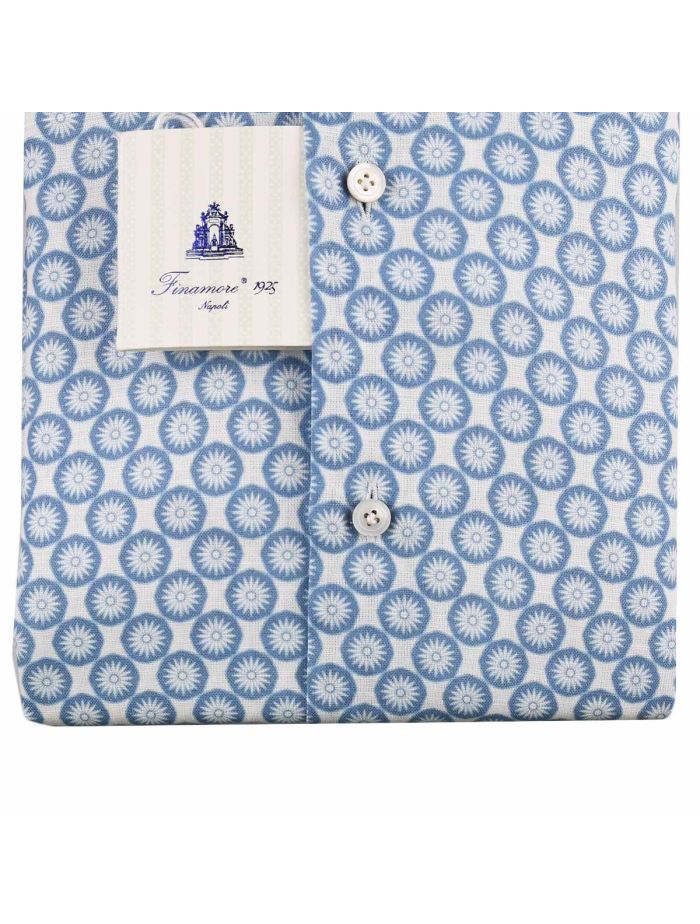 Finamore Light Blue White Cotton Linen Shirt | IsuiT