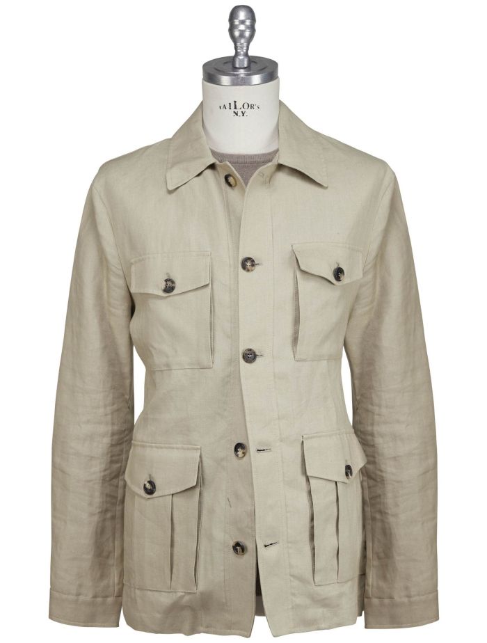 【LUIGI BORRELLI】テーラードジャケット　シルク混ドビー織り　52 Luigi Borrelli Beige Linen Coat | IsuiT