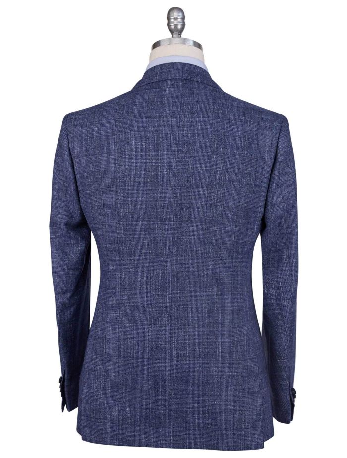 Kiton Blue Cashmere Virgin Wool Silk Linen Double Breasted