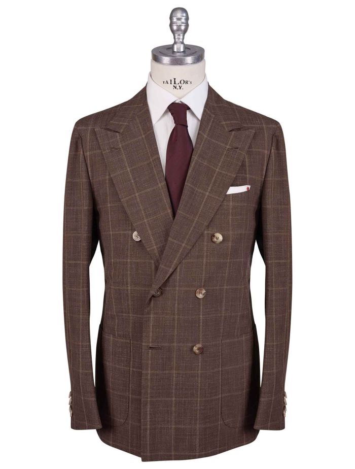 Kiton Brown Virgin Wool Silk Linen Double Breasted Suit | IsuiT