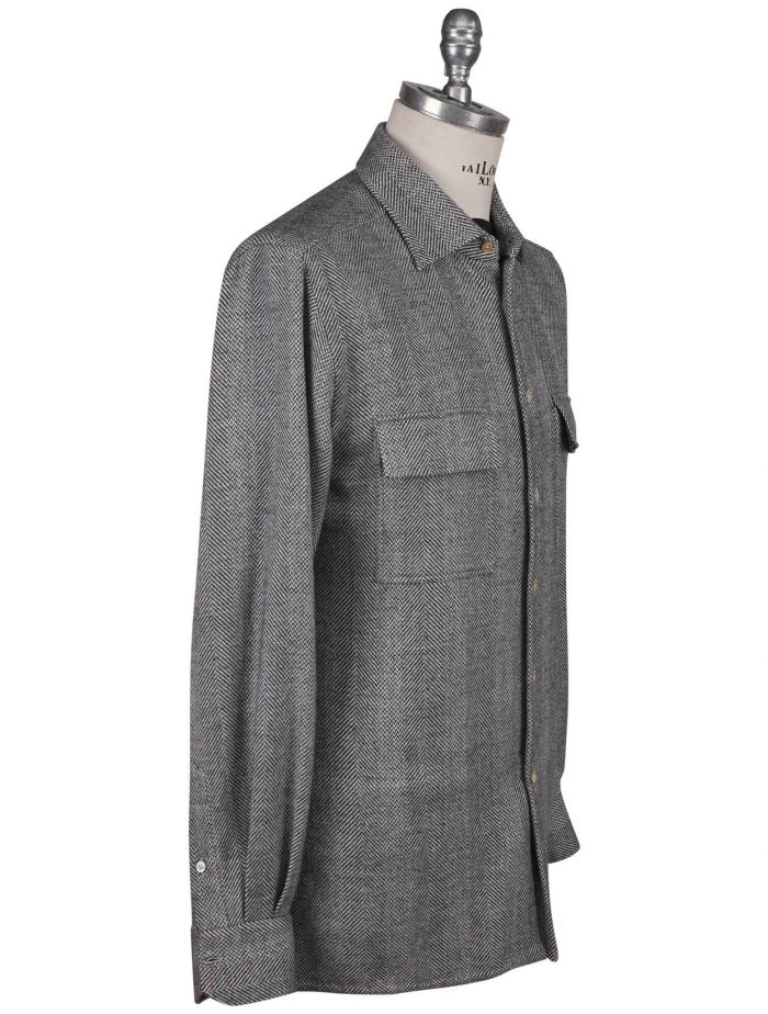 Tシャツ・カットソー Kiton SS24 Silk cashmere t-shirt (D5770500120 001) Kiton Gray Cashmere Virgin Wool Silk Linen Overshirt | IsuiT
