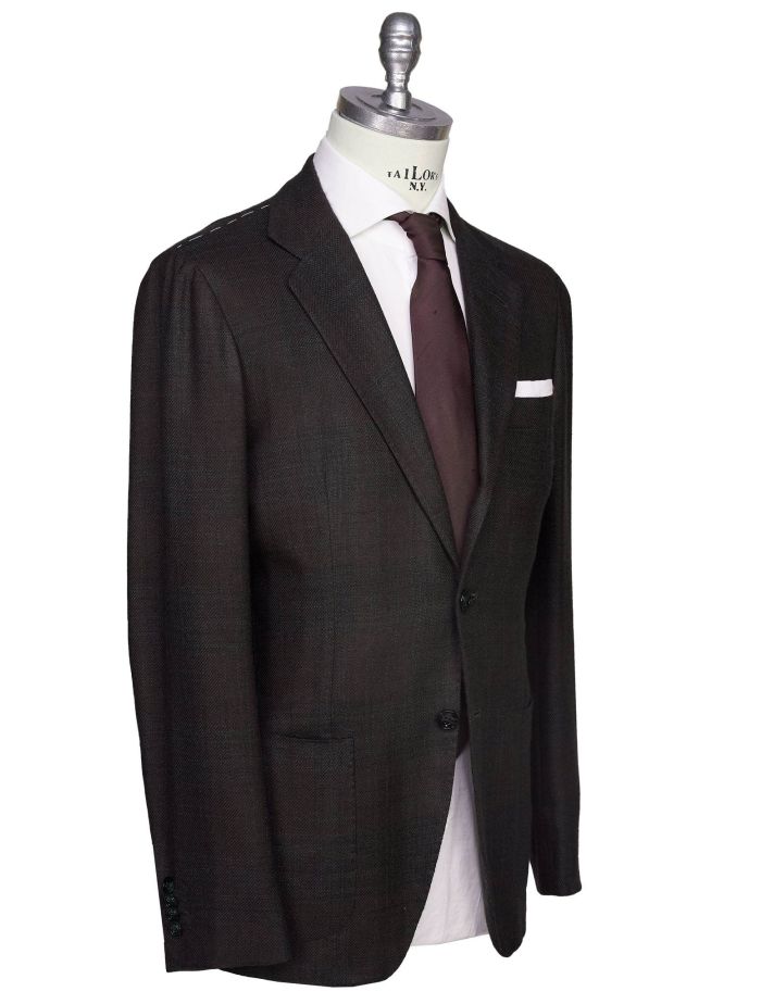 Kiton Burgundy Green Cashmere Silk Blazer | IsuiT