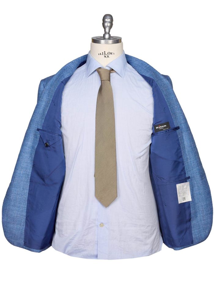 Kiton Blue Virgin Wool Silk Linen Blazer | IsuiT