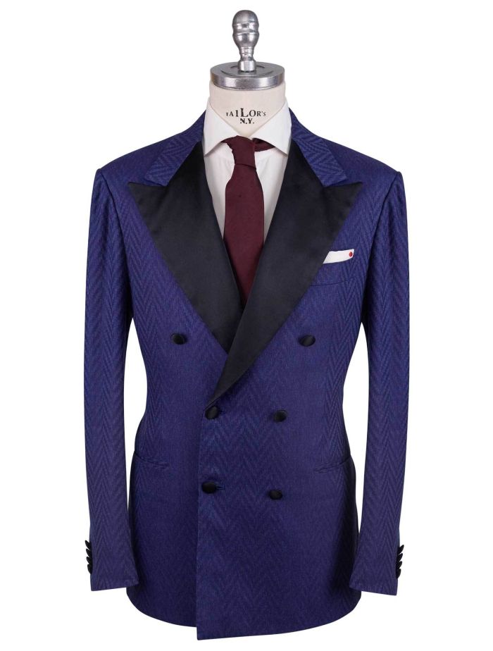 Kiton Blue Cashmere Linen Smoking Blazer