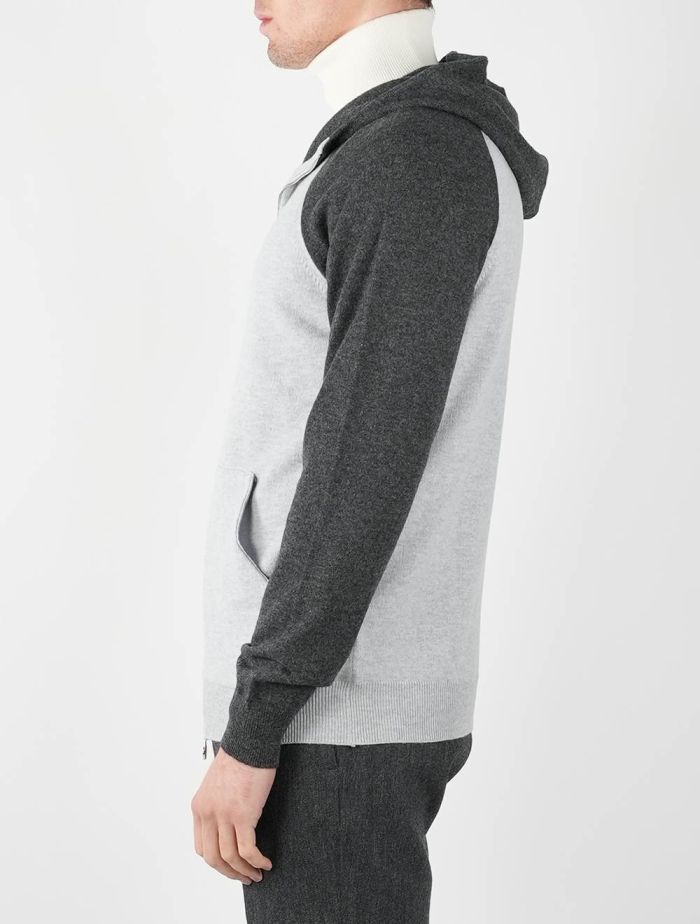 Kiton Light Gray Dark Gray Cashmere Hoody Full Zip | IsuiT
