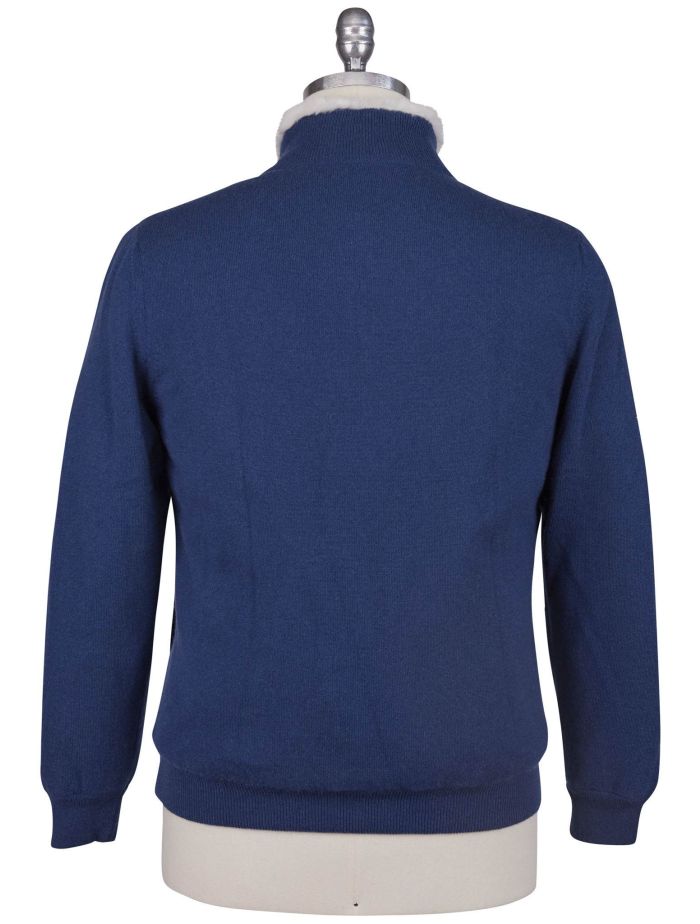 Kiton Blue Cashmere Mink Fur Sweater Full Zip | IsuiT