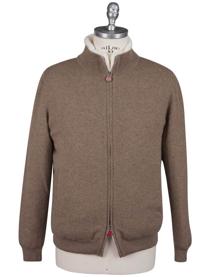 Kiton Beige Cashmere Mink Fur Sweater Full Zip | IsuiT