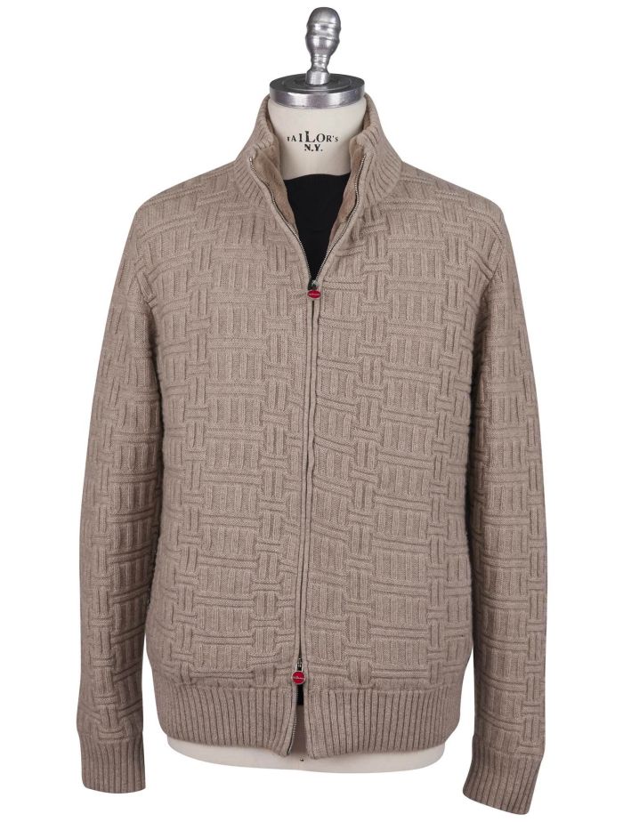 Kiton Beige Cashmere Mink Fur Sweater Full Zip | IsuiT