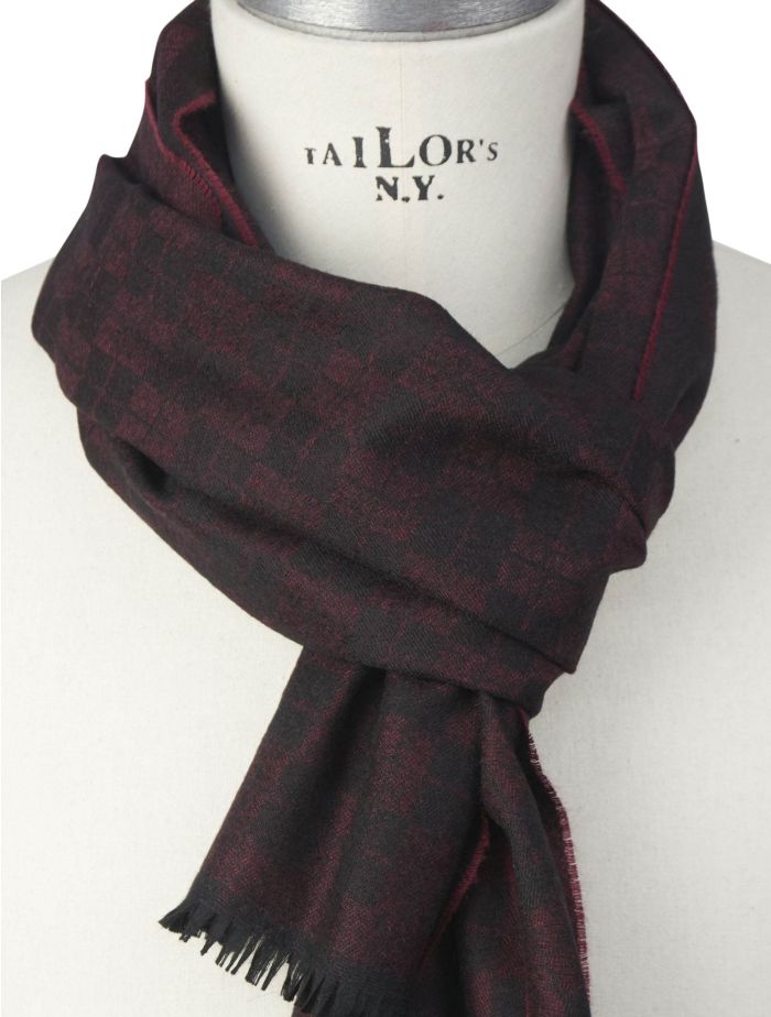 Kiton Burgundy Black Cashmere Scarf IsuiT