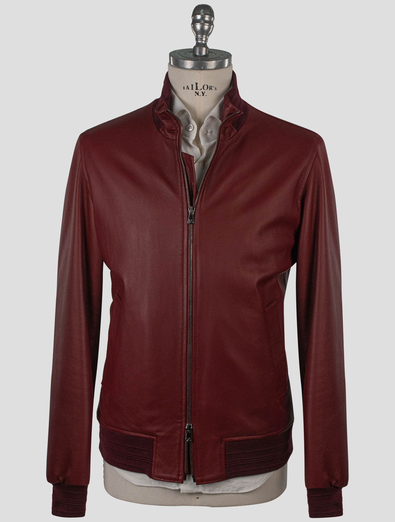 Isaia Burgundy Leather Coat